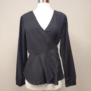ASOS Long Sleeve Wrap Top Black Sz 12 NWT